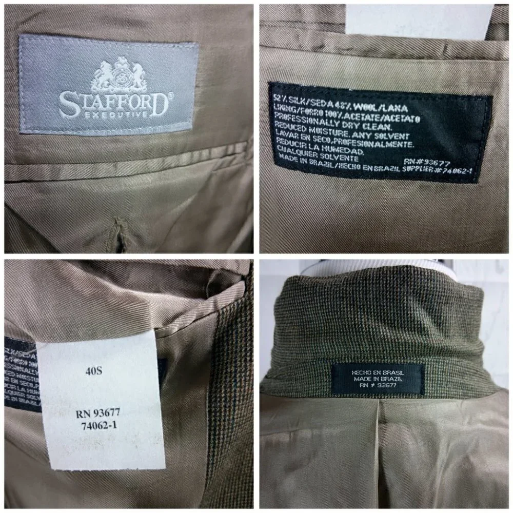 Stafford Executive 40S 3 Button Olive Brown Birdseye Suit Blazer Sport Coat